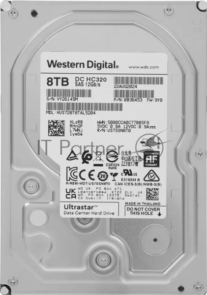 Жесткий диск HDD WD Ultrastar DC HC320 8Tb 7200rpm SAS 256Mb 3.5"