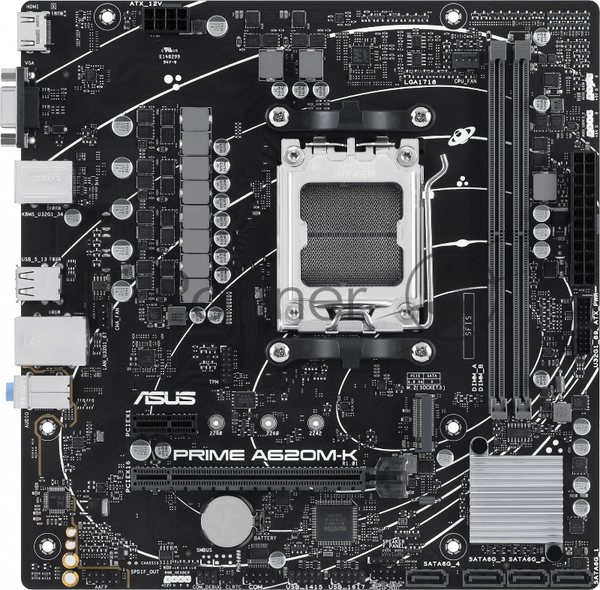 Материнская плата ASUS PRIME A620M-K, AM5, AMD A620, 2xDDR5, 4xSATA, 1xM.2, 1xPCI-E 4.0 x16, 1xPCI-E x1, 1xHDMI, 1xVGA, 1x 1Gb LAN, 4xUSB-A 3.2 Gen 1, 2xUSB-A 2.0, 3x3.5 мм, 7.1, Micro-ATX