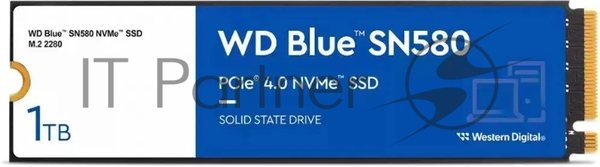 Накопитель SSD WD 1Tb Blue SN580 NVMe, M.2(22x80мм), NVMe, PCIe 3.0 x4, 3D TLC, R/W 3500/3000MB/s, IOPs 460 000/45 600TBW