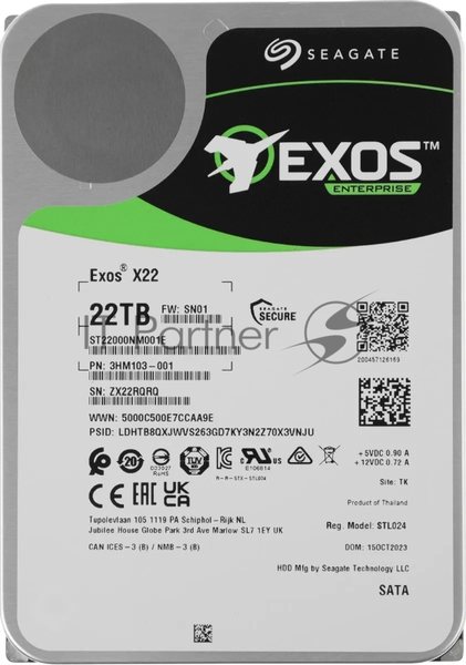 Жесткий диск Seagate HDD Exos X22 ST22000NM001E 22Tb 7200rpm SATA-III 512Mb 3.5"