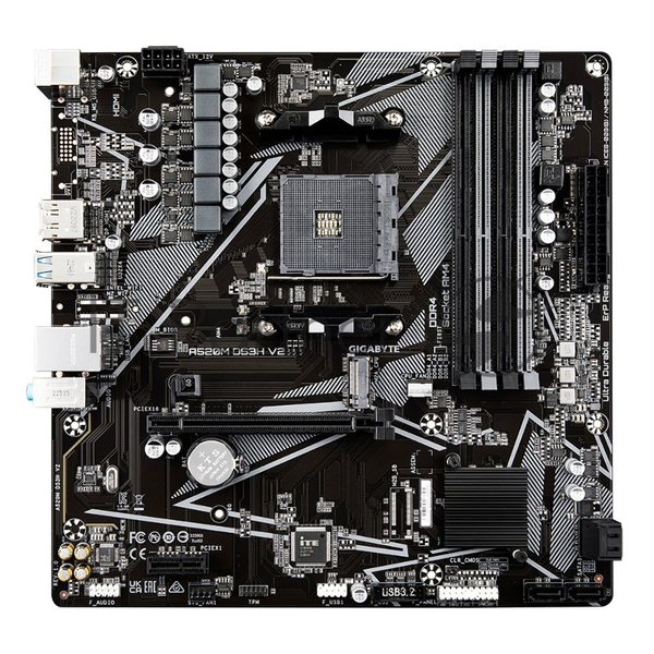 Материнская плата Gigabyte A520M DS3H V2 (V1.1), AM4, AMD A520, 4xDDR4, 4xSATA, 1xM.2, 1xPCIe 3.0 x16, 1xDP, 1xHDMI, 1x 1Gb LAN, 4xUSB 2.0, 4xUSB 3.2 Gen 1, 3x3.5 мм, 7.1, mATX
