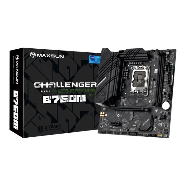 Материнская плата Maxsun Challenger B760M, LGA 1700, Intel B760, 2xDDR4, 3xSATA, 2xM.2, 1xPCIe 4.0 x16, 1xPCIe 3.0 x1, 1xHDMI, 1xVGA, 1x 1Gb LAN, 4xUSB-A 3.2 Gen 1, 2xUSB-A 2.0, 5.1, M-ATX