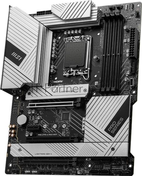 Материнская плата MSI PRO Z790-A MAX WIFI, LGA 1700, Intel Z790, 4xDDR5, 6xSATA, 4xM.2, 1xPCIe 5.0 x16, DisplayPort, HDMI, USB Type-C, 1x2.5Gb LAN, Wi-Fi 7, Bluetooth, 5x3.5 мм, 7.1, ATX