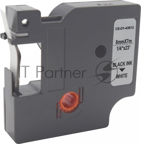 Картридж ленточный Cactus CS-D1-43613 6мм, черный шрифт, белый фон, 7м для DYMO LM 160, 210D, 280, PnP, 420P, 500 TS; Rhino Pro 6000, 5200, 4200