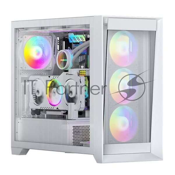 Компьютерный корпус ACD Lagrange; ATX, белый, FANS: 120мм ARGb: 3 Top + 1 Rear + HUB. Drive bay int: 3x3,5"; + 3x2,5";. 2xUSB 3.0+1xUSB-C, Audio I/O, Up to 14x120мм Fans, GPU up to 425мм, PSU max 270мм, CPU cooler up to 190мм, SPCC 1,0мм metal, 4мм TG side panel