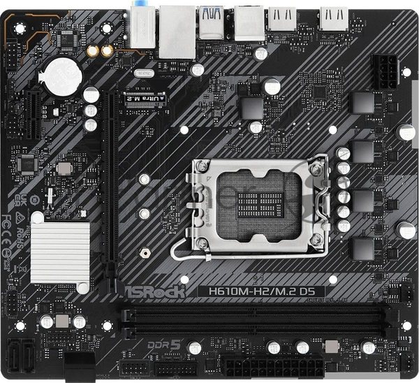 Материнская плата ASRock H610M-H2/M.2 D5, LGA 1700, Intel H610, 2xDDR5, 4xSATA, 1xM.2, 1xPCIe 4.0 x16, 1xPCIe x1, 2xHDMI, 1x 1Gb LAN, 4xUSB-A 2.0, 2xUSB-A 3.2 Gen 1, 3x3.5 мм, 7.1, mATX