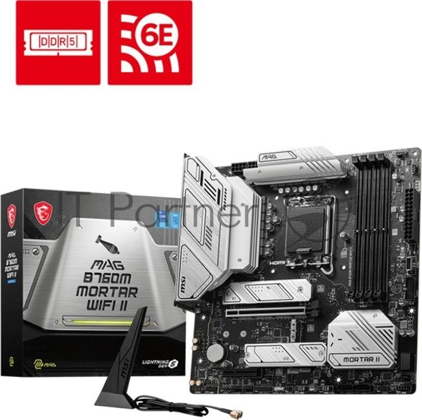 Материнская плата MSI MAG B760M MORTAR WIFI II, LGA 1700, Intel B760, 4xDDR5, 4xSATA, 3xM.2, 1xPCIe 5.0 x16, 1xPCIe 4.0 x4, 1xHDMI, 1xDP, 1xUSB Type-C, 1x2.5Gb LAN, 3xUSB-A 2.0, 3xUSB-A 3.2 Gen 2, 5x3.5 мм, 7.1, mATX