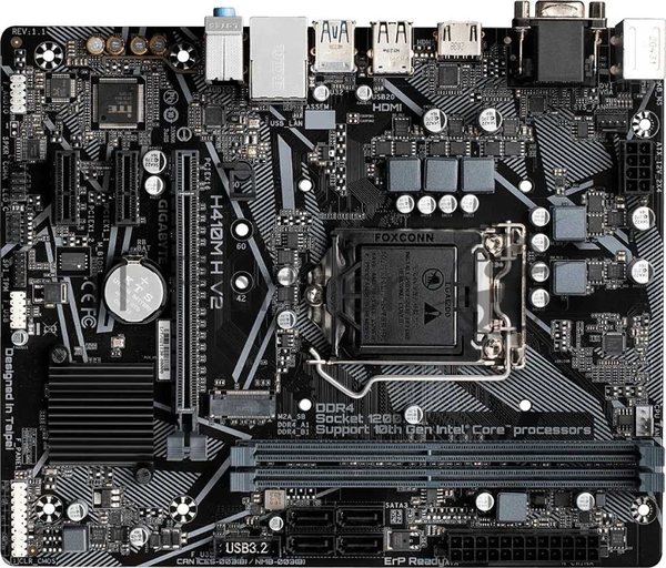 Материнская плата Gigabyte H410M H V2 (2.0/2.1), LGA 1200, Intel H470, 2xDDR4, 4xSATA, 1xM.2, 1xPCIe 3.0 x16, 2xPCIe 3.0 x1, 1xHDMI, 1xVGA, 1x 1Gb LAN, 2xUSB-A 3.2 Gen 1, 4xUSB-A 2.0, 3x3.5 мм, 7.1, Micro ATX