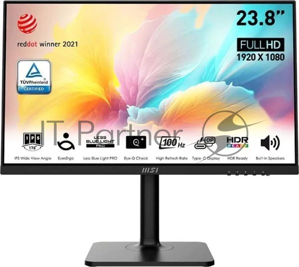 Монитор 23.8" MSI Modern MD2412P IPS 1920x1080, 100 Гц, 4 мс, 16:9, 300 кд/м2, 1xHDMI, 1xUSB-C, 1x3.5 мм, черный