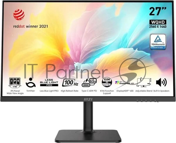 Монитор 27" MSI Modern MD272QXP IPS 2560x1440, 100 Гц, 4 мс, 16:9, 400 кд/м2, 1xHDMI, 1xDP, 1xUSB-C, 1x3.5 мм, черный