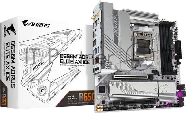 Материнская плата GIGABYTE B650M AORUS ELITE AX ICE, AM5, AMD B650, 4xDDR5, 4xSATA, 2xM.2, 1xPCIe 4.0 x16, 1xPCIe 4.0 x4, 1xDP, 1xHDMI, 1x2.5Gb LAN, Wi-Fi 6E, Bluetooth 5.3, S/PDIF, 2xUSB-C 10Gbps, 2xUSB-A 10Gbps, 5xUSB-A 5Gbps, 4xUSB-A 2.0, 2x3.5 мм, 7.1, mATX