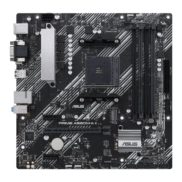 Материнская плата ASUS PRIME A520M-A II/CSM, AM4, AMD A520, 4xDDR4, 4xSATA, 1xM.2, 1xPCI-E 3.0 x16, 2xPCI-E x1, 1xDP, 1xHDMI, 1xVGA, 1x 1Gb LAN, 2xUSB-A 2.0, 4xUSB-A 3.0, 3x3.5 мм, 7.1, mATX