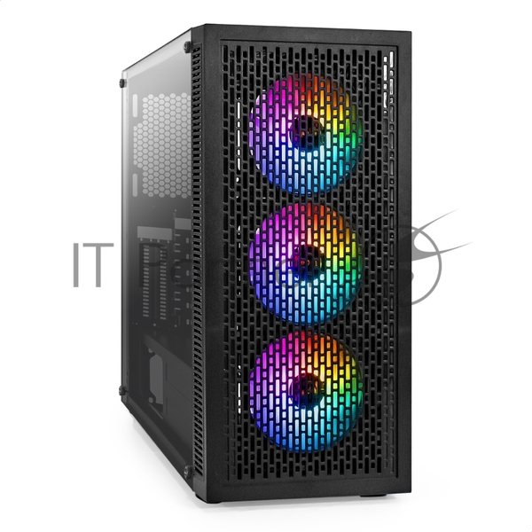 Компьютерный корпус Miditower ExeGate EVO-5001A-450NPX (ATX, БП 450NPX с вент. 12 см, 2хUSB+1хUSB 3.0+HD Audio, черный, 3 вент.12см с RGb подсветкой, боковая панель - закаленное стекло)