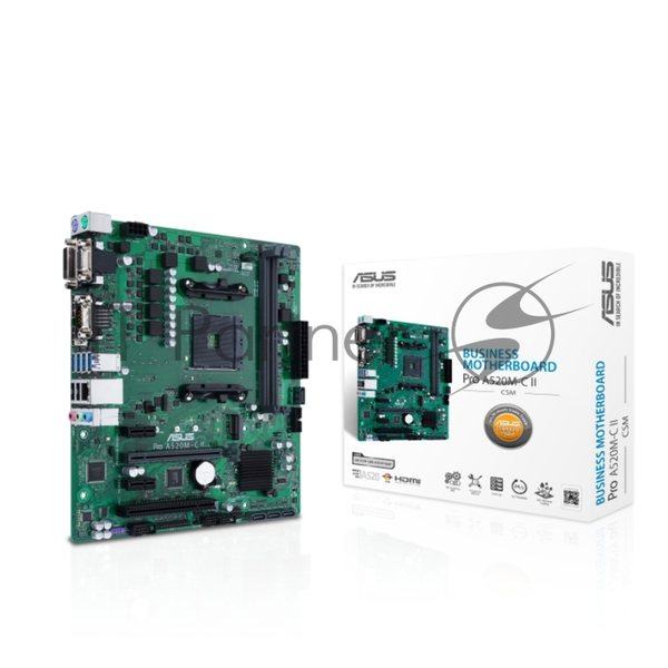Материнская плата ASUS Pro A520M-C II/CSM, AM4, AMD A520, 2xDDR4, 4xSATA, 1xM.2, 1xPCI-E 3.0 x16, 2xPCI-E x1, 1xDVI-D, 1xDP, 1xHDMI, 1xVGA, 1x 1Gb LAN, 2xUSB-A 2.0, 4xUSB-A 3.2 Gen 1, 3x3.5 мм, Micro-ATX
