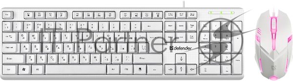 Комплект клавиатура+мышь Defender Motion C-977 проводной, USB, 1600 DPI, белый