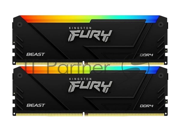 Оперативная память Kingston Fury Beast, DDR4, 32GB (2x16GB), 3200MHz, CL16, DIMM, с радиатором, RGB, черный