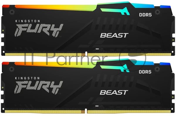 Оперативная память Kingston Fury Beast, DDR5, 16GB (2x8GB), 5200MHz, CL40, DIMM, с радиаторами, RGB, черный