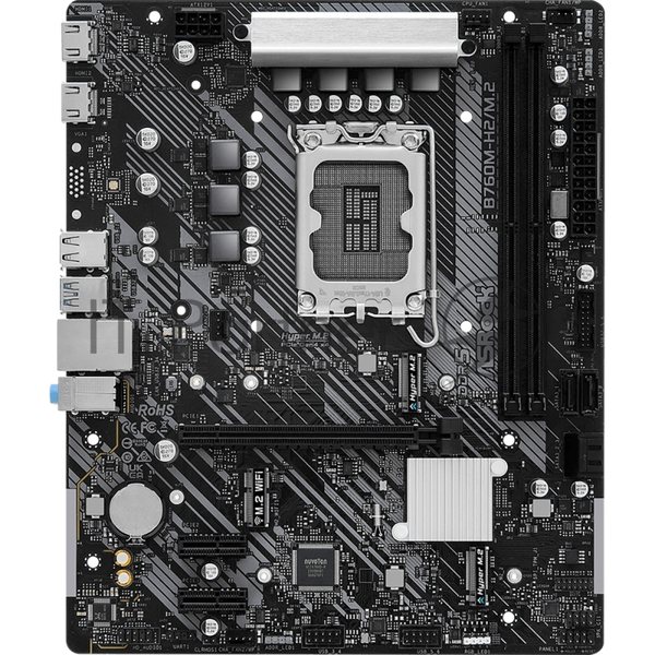 Материнская плата ASRock B760M-H2/M.2, LGA 1700, Intel B760, 2xDDR5, 4xSATA, 2xM.2, 1xPCIe 4.0 x16, 2xPCIe x1, 2xHDMI, 1x2.5Gb LAN, 2xUSB-A 3.2 Gen 1, 3xUSB 2.0, 3x3.5 мм, 7.1, mATX