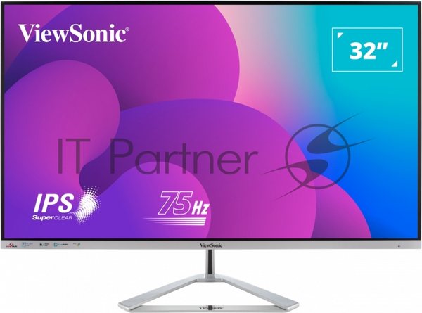 Монитор 32" ViewSonic VX3276-MHD-3 IPS 1920x1080, 75 Гц, 4 мс, 16:9, 250 кд/м2, 1xHDMI, 1xDP, 2x3 Вт, серебристый