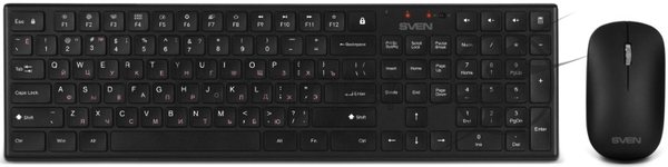 Комплект беспроводной SVEN ножничная клавиатура + мышь KB-C2550W черный (109 кл.,12Fn, 1000DPI, 2+1 кл.)