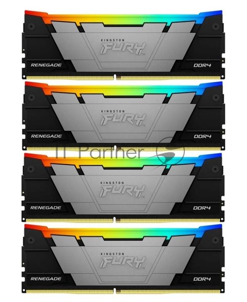 Оперативная память Kingston Fury Renegade, DDR4, 64GB (4x16GB), 3600MHz, CL16, DIMM, с радиатором, RGB, серебристый/черный