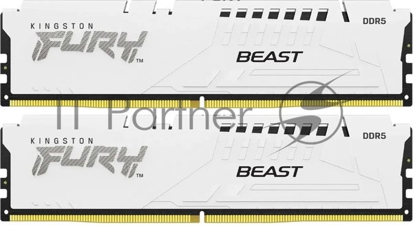 Оперативная память Kingston Fury Beast, DDR5, 64Gb (2x32Gb), 5600MHz, CL40, DIMM, с радиатором, белый
