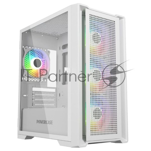 Компьютерный корпус Powercase Alisio Micro X4W V2, Tempered Glass, 4х 120мм ARGB fans, ARGB HUB, белый, mATX (CAMCXW-A4)