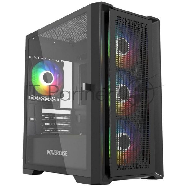 Компьютерный корпус Powercase ByteFlow Micro Black, Tempered Glass, 4х 120мм ARGb fans, ARGb HUB, черный, mATX (CAMBFB-A4)