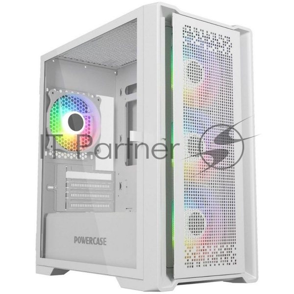 Компьютерный корпус Powercase ByteFlow Micro White, Tempered Glass, 4х 120мм ARGb fans, ARGb HUB, белый, mATX (CAMBFW-A4)