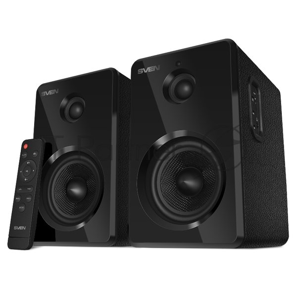 Акустическая система SVEN SPS-730 2.0 черные (2x25Вт, экокожа, USB/SD, пульт ДУ, Bluetooth)