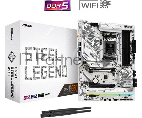 Материнская плата ASRock B650 Steel Legend WiFi, AM5, AMD B650, 4xDDR5, 4xSATA, 3xM.2, 1xPCIe 5.0 x16, 1xPCIe 3.0 x16, 1xPCIe 4.0 x1, 1xHDMI, 1xDP, 1x2.5Gb LAN, Wi-Fi 6E, Bluetooth 5.2, 1xUSB-C 20Gbps, 1xUSB-A 10Gbps, 4xUSB-A 5Gbps, 4xUSB-A 2.0, 2x3.5 мм, 7.1, ATX