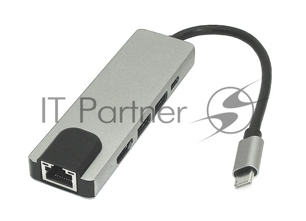 Адаптер Type-C на HDMI, USB 3.0*2 + RJ45 + Type-C, серебро