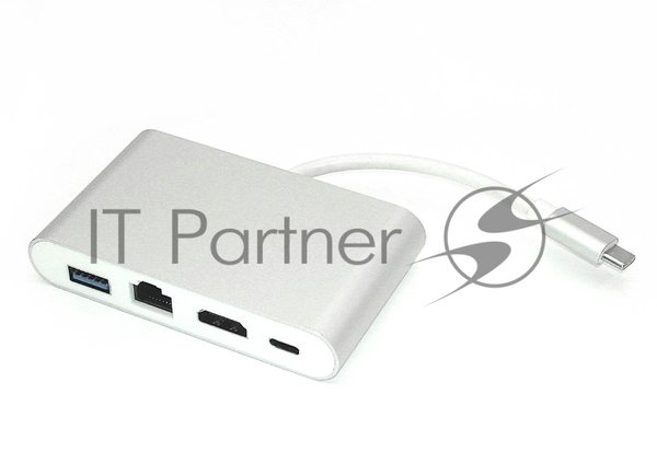 Адаптер Type-C на HDMI, USB 3.0 + RJ45, серебро