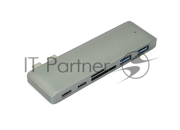 Адаптер сдвоенный Type-C на USB 3.0*2 + Type-C* 2 + SD/TF для MacBook, серый
