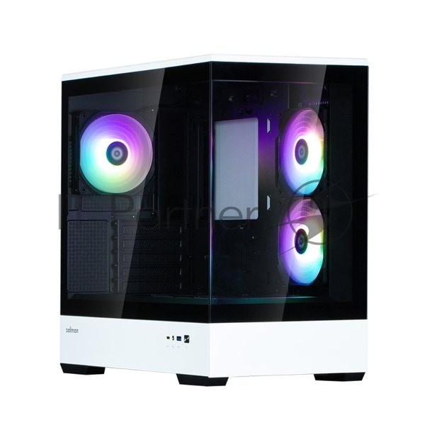Компьютерный корпус ZALMAN P30 BW, MATX, BLACK/WHITE, WINDOW, 2x3.5", 3x2.5", 1xUSB TYPE-C, 1xUSB 3.0, SIDE 2x120мм ARGB, REAR 1x120мм ARGB