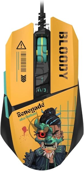Мышь проводная A4Tech Bloody W63 Max Renegade желтый, 12000 dpi, USB, кнопки - 7