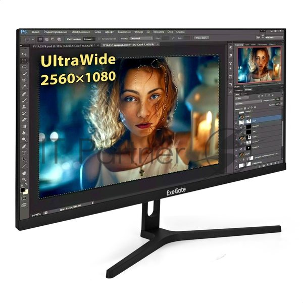 Монитор 29" ExeGate SmartView ES1500 IPS 2560x1440, 75 Гц, 1 мс, 16:9, 300 кд/м2, 1xHDMI, 1хDP, 1x3.5 мм, черный