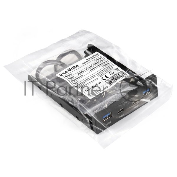 Планка USB на переднюю панель ExeGate U3H-622, 3,5", 2*TypeA +2*TypeC (USB 3.2 Gen2 (SuperSpeed USB 10Gbps), черная, металл, подсоединение к мат. плате)