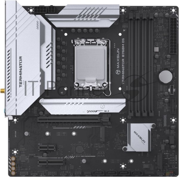 Материнская плата Maxsun Terminator B760M D5 WIFI, LGA 1700, Intel B760, 4xDDR5, 4xSATA, 3xM.2, 1xPCIe 5.0 x16, 1xPCIe x4, 1xPCIe x1, 1xHDMI, 1xDP, 1x 2.5Gb LAN, 6xUSB 2.0, 2xUSB 3.2 Gen 2, 3x3.5 мм, 5.1, mATX