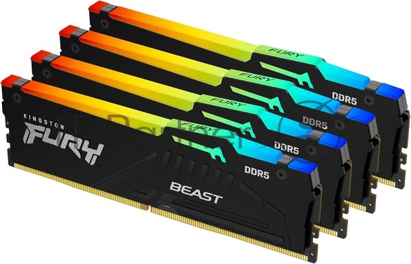 Оперативная память Kingston Fury Beast, DDR5, 128Gb (4x32 GB), 5200 MHz, CL40, DIMM, с радиатором, RGB, черный