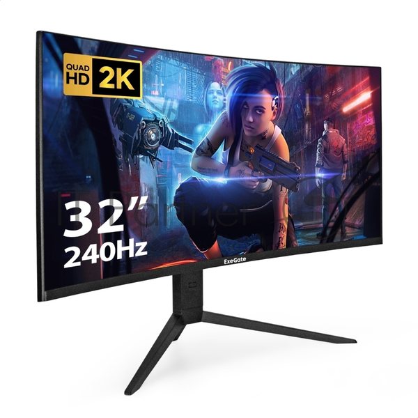 Монитор 31.5" ExeGate Combat EC3207TA VA 2560x1440, 240 Гц, 1 мс, 16:9, 300 кд/м², 1xHDMI, 2xDP, 2xUSB, 3.5 мм, изогнутый R1500, черный