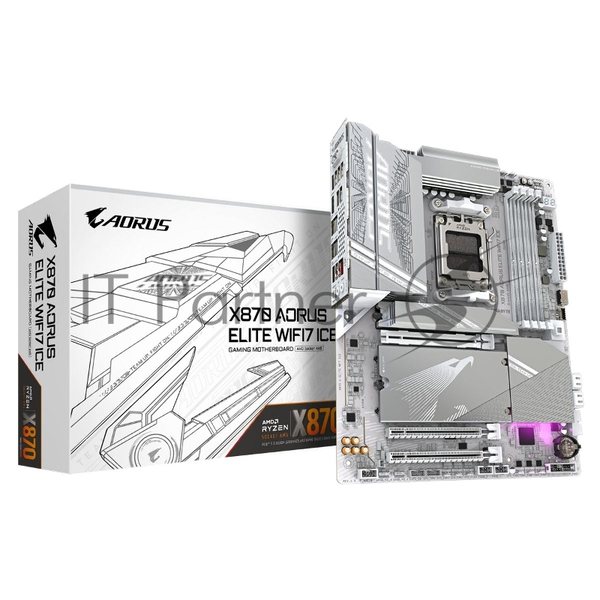 Материнская плата Gigabyte X870 A ELITE WIFI7 ICE, AM5, AMD X870, 4xDDR5, 4xSATA, 4xM.2, 1xPCI-E 5.0 x16, 1xPCI-E 4.0 x4, 1xPCI-E 3.0 x2, 1xHDMI, 1x 2.5Gb LAN, 2xUSB-C 4.0, 2xUSB 3.2 Gen 2, 4xUSB 3.2 Gen 1, 4xUSB 2.0, 2x3.5 мм, 7.1, ATX