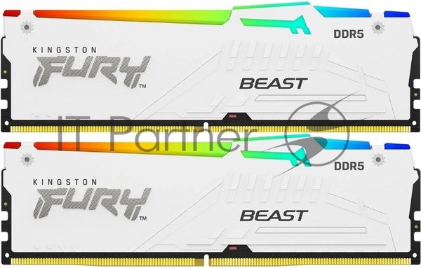 Оперативная память Kingston Fury Beast, DDR5, 32Gb (2x16Gb), 5600MHz, CL40, DIMM, с радиаторами, RGB, белый