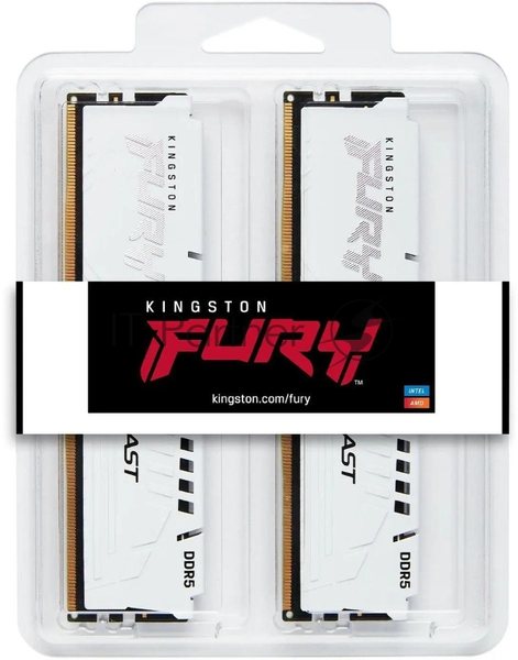 Оперативная память Kingston Fury Beast, DDR5, 64Gb (2x32GB), 5200MHz, CL40, DIMM, с радиаторами, белый