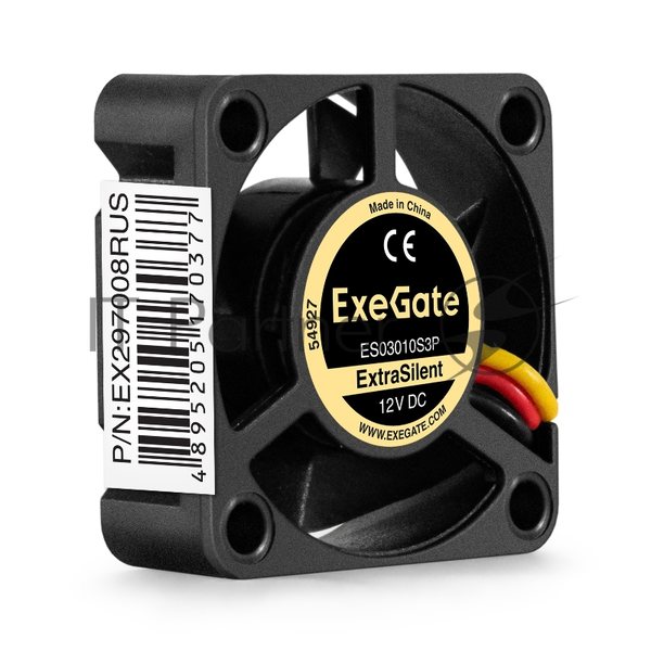 Вентилятор для корпуса ExeGate ExtraSilent ES03010S3P черный, 30 мм, 10000 об/мин, 27 дБ, 3 pin