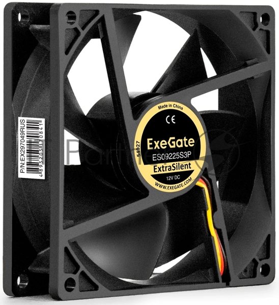 Вентилятор 12В DC ExeGate ExtraSilent ES09225S3P (92x92x25 мм, Sleeve bearing (подшипник скольжения), 3pin, 2000RPM, 25dBA)