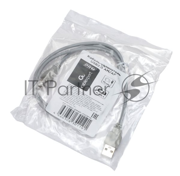 Кабель-удлинитель USB2.0 Cablexpert CC-USB2-AMAF-75CM-N, AM/AF, медь, Pro, 75 см, серый, пакет