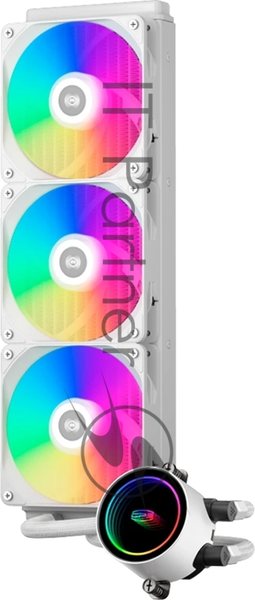 Система охлаждения/ PCCooler DA360 ARGB WH (280W, 360мм, белый, ARGB/ Fans: 3x120мм, 72.1CFM, 33.8dBA, 1800RPM/ Pump height 55мм, 28dBA, 3000RPM, Rad thickness 27мм/ S: 1851, 1700, 1200, 20XX, 115X, AM5, AM4)