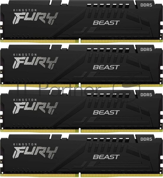 Оперативная память Kingston Fury Beast, DDR5, 128Gb (4x32Gb), 5200MHz, CL40, DIMM, радиатор, черный