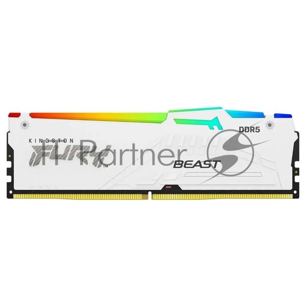 Оперативная память Kingston Fury Beast, DDR5, 16Gb (1x16Gb), 6000MHz, CL36, DIMM, с радиатором, RGB, белый